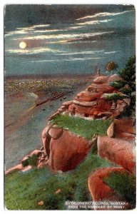 1910's BILLINGS MONTANA FROM THE RIMROCKS BY NIGHT MOONLIGHT BLOOM BROS POSTCARD