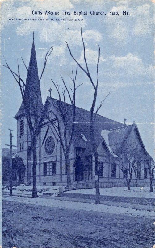 SACO MAINE~CUTTS AVENUE FREE BAPTIST CHURCH~H B KENDRICK CYANOTYPE POSTCARD