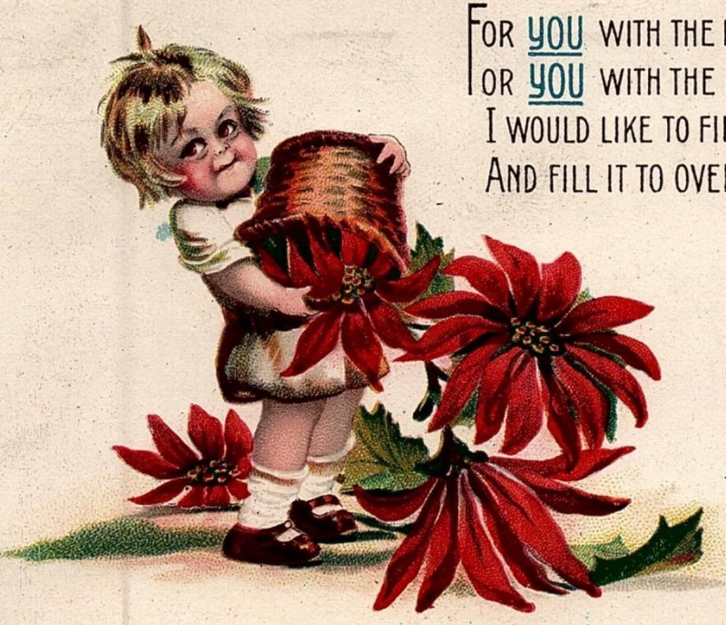 1915 NEW YEAR WISHES FARGO N. DAKOTA CHILD POINSETTIA POETIC POSTCARD 20-184 