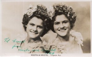 Krista & Kristel Denmark Scandanavian Circus Trapeze Twins Old Hand Signed Photo