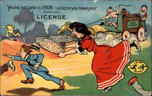 Leap Year Fantasy Single Woman Chasing Bachelor 1908 Vintage Postcard