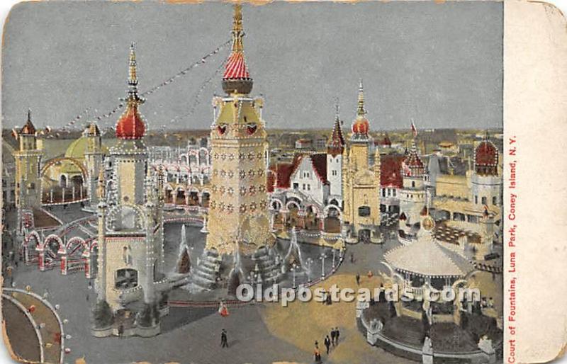 Court of Fountains, Luna Park Coney Island, NY, USA Amusement Park Stain on b...