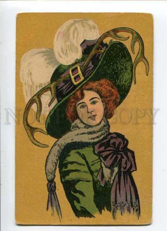 279620 ART NOUVEAU Fashion BELLE Lady w/ HORNS vintage PC