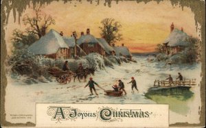 Winsch Christmas Winter Scene Children Sledding c1910 Vintage Postcard