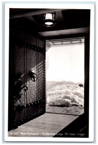 c1940's Main Entrance Timberline Lodge Mt. Hood Oregon OR RPPC Photo Postcard