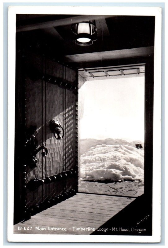 c1940's Main Entrance Timberline Lodge Mt. Hood Oregon OR RPPC Photo Postcard