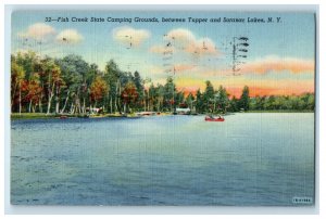 1948 Fish Creek State Camping Grounds Between Tupper & Saranac Lakes NY Postcard