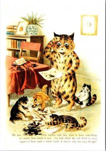 CAT & KITTENS  Spilled Ink  By Artist LOUIS WAIN Anthropomorphic  4X6 Postcard