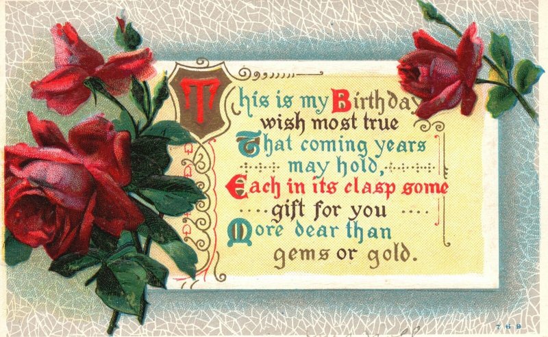 Vintage Postcard 1910's This Is My Birthday Wish Most True Greetings Celebration