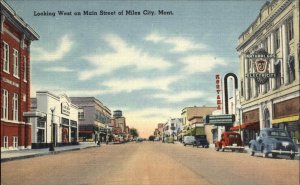 Miles City Montana MT Main St. c1940s Linen Postcard