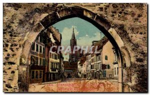 Postcard Old Strasbourg door of the hospital Golden Street and Cathedral