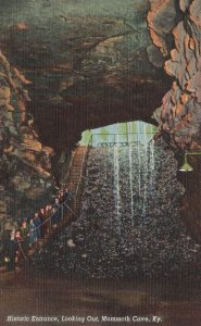 Vintage Postcard Historic Entrance Looking Out Stairway Mammoth Cave Kentucky KY