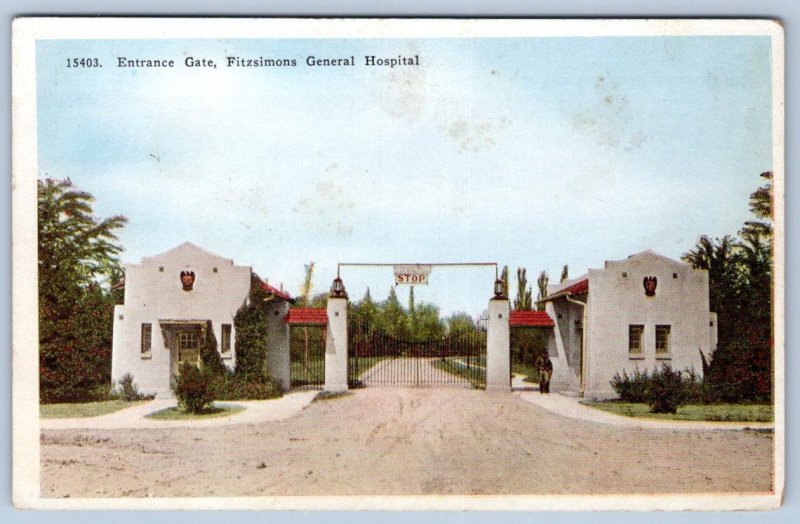 1920's FITZSIMONS GENERAL HOSPITAL ENTRANCE GATE DENVER COLORADO POSTCARD