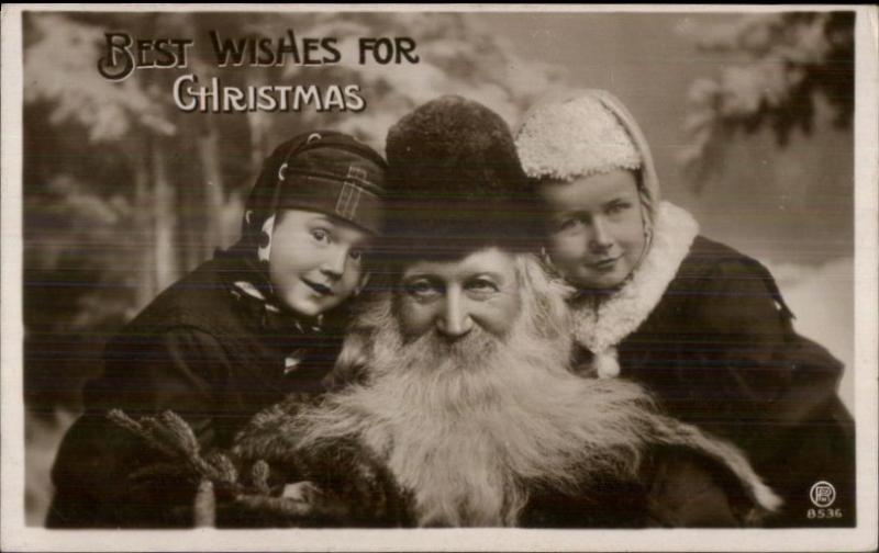 Christmas - Santa Claus & Children c1910 CRISP Real Photo Postcard