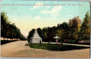 Battle of Wounded KnNee Monument Sheridan Ave Fort Riley KS c1910 Postcard C06