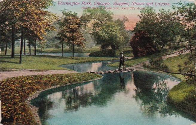 Illinois Chicago Stepping Stones and Lagoon In Washington Park 1910