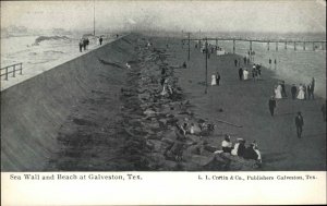 Galveston Texas Sea Wall and Beach c1910 Vintage Postcard