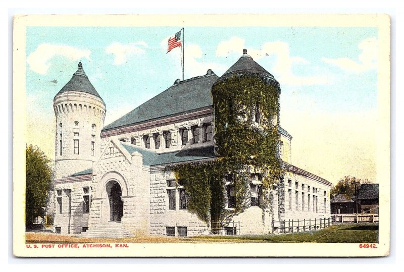 U. S. Post Office Atchison Kansas c1916 Postcard