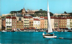 Sailing boats navigation themed postcard France St. Tropez harbour sailboat