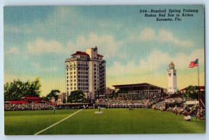 1940 Sarasota Florida Postcard Baseball Spring Training Boston Red Sox Action