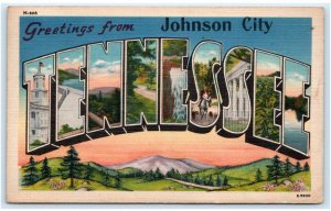 Large Letter Linen ~ JOHNSON CITY, TN~ 1942 Asheville Washington County Postcard