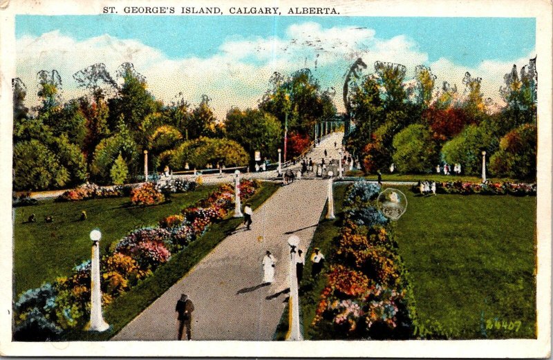 VINTAGE POSTCARD ST. GEORGE'S ISLAND CALGARY ALBERTA 1930 SLOGAN CANCELS [fresh]