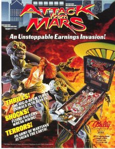 Attack From Mars Pinball Flyer 1995 Original NOS Aliens Martians Space Age Art