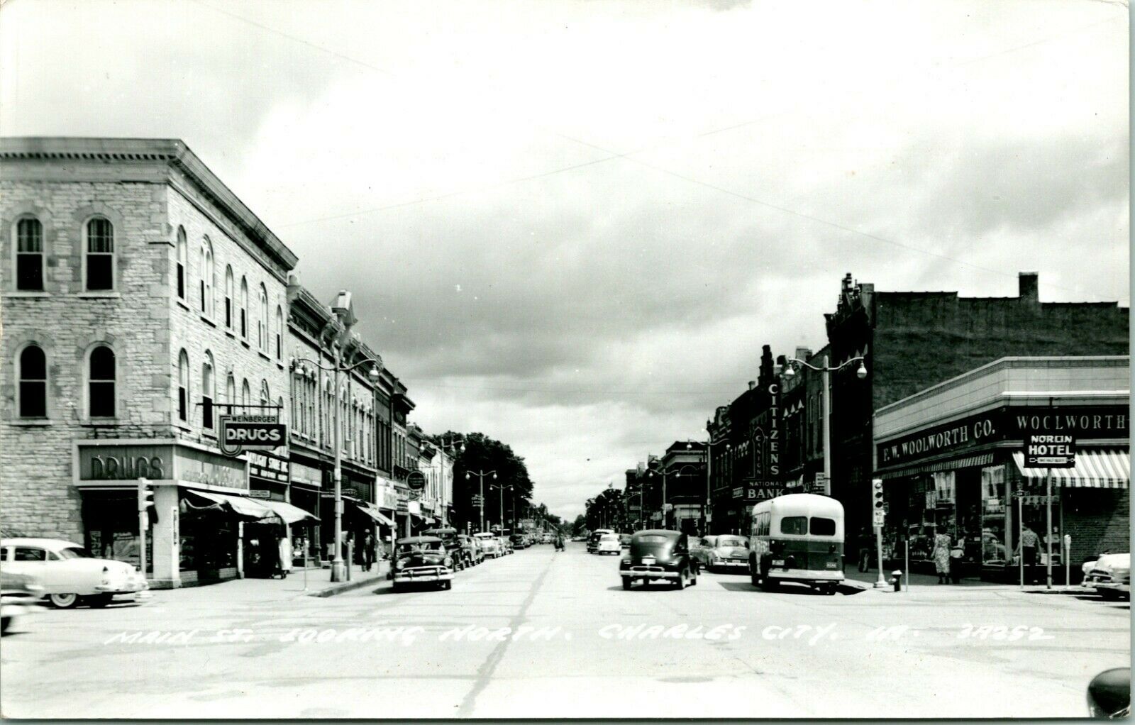 Vtg Postcard 1950s RPPC CHARLES CITY, Iowa IA Main Street Looking