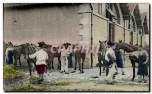 Old Postcard The Pleasures Of The Barracks Army grooming Horses Horse