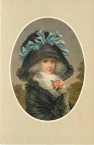 WOMAN WEARING LARGE BLACK HAT-GLOVES-FASHION-K30795