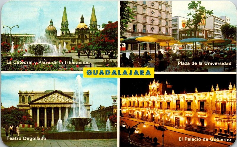Guadalajara Multiview Postcard UNP LIberation Square University Plaza 