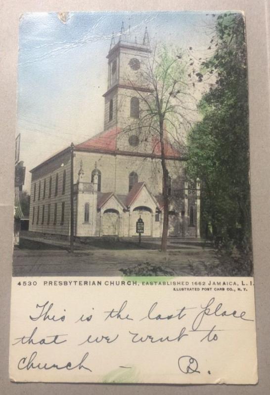 Presbyterian Church JAMAICA, LONG ISLAND NY early undivided postcard c.1906