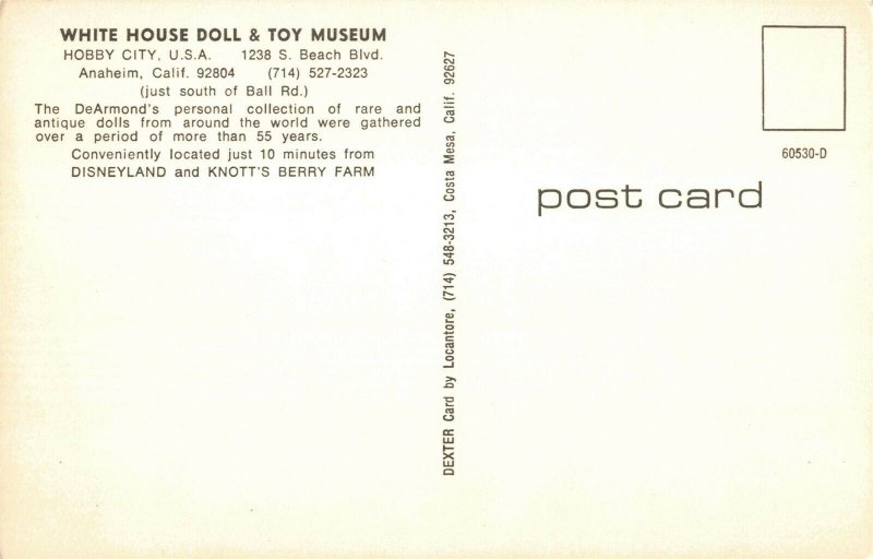 White House Doll & Toy Museum Anaheim Ca. Postcard 2T5-528