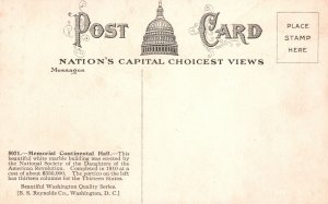 Vintage Postcard 1920's Memorial Continental Hall Historic Bldg. Washington DC