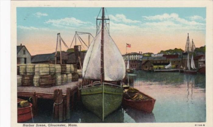 Massachusetts Gloucester Harbor Scene Curteich