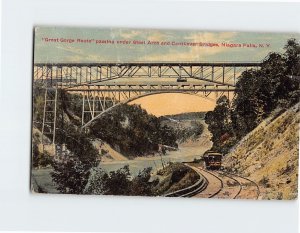 Postcard Great Gorge Route passing under Steel Arch and Cantilever Bridge, NY