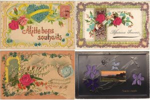 EMBOSSED with SILK GREETINGS 73 Vintage Postcards Pre-1920 (L4522)