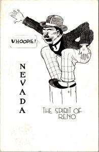 Whoopie Spirit of Reno Drunk Man Jumping Nevada Postcard PM 1947 to Anaconda MT