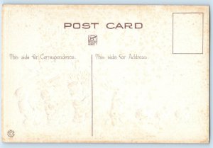 c1910s Easter Greetings Men With Gift Box Lily Flowers Bouquet Embossed Postcard