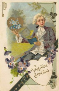 LP02  Valentine's Day Postcard  man reading book Winsch Publisher