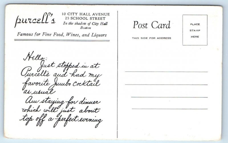 BOSTON, Massachusetts MA ~ Artist View PURCELL'S RESTAURANT  Postcard 