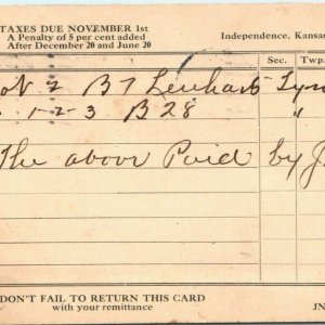 1915 Independence, KS Property Taxes Due Form McKinley Postcard Treasurer A39