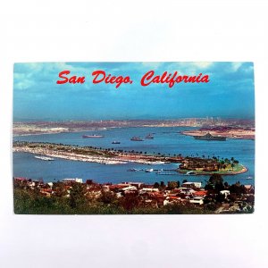 Postcard California San Diego CA Aerial Navy Ships Shelter Island 1960s Chrome