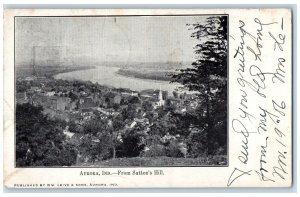 1906 Aurora Indiana IN From Sutton's Hill Aerial View River Buildings Postcard
