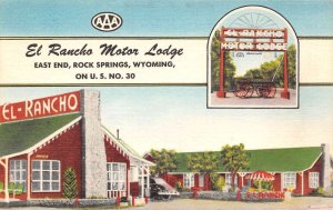 Rock Springs Wyoming El Rancho Motor Lodge Color Linen Card Vintage PC U1691