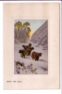 Down the Glen, Bulls in Snow, Painting, Valentine's Famous Series