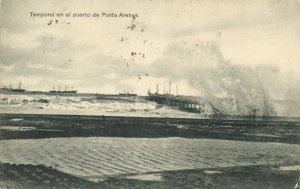 chile, PUNTA ARENAS, Temporal en el Puerto, Harbour Scene (1910s) Postcard (1)