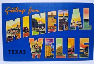 Greetings From Mineral Wells Texas Big Large Letter Linen Postcard Colourpicture