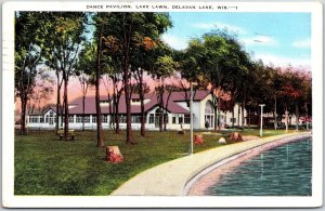 1941 Dance Pavilion Lake Lawn Delavan Lake Wisconsin Grounds Posted Postcard