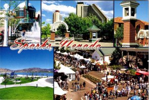 Sparks, NV Nevada STREET FAIR/MARKET~THEATER~VICTORIAN SQUARE~RIVER 4X6 Postcard